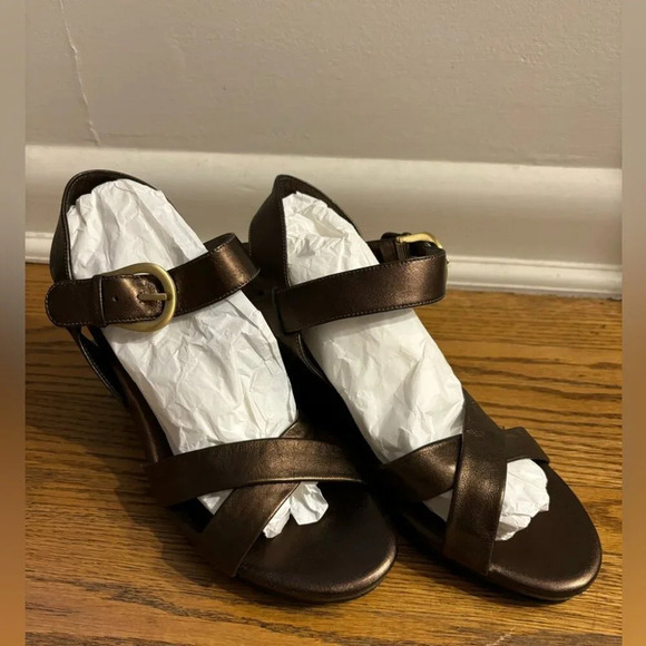 Cole Haan Leather Buckle Strappy Platform Wedge Shoes NWOT - Picture 2 of 8